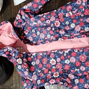 Gymboree Floral Navy Raincoat with Flower Accents